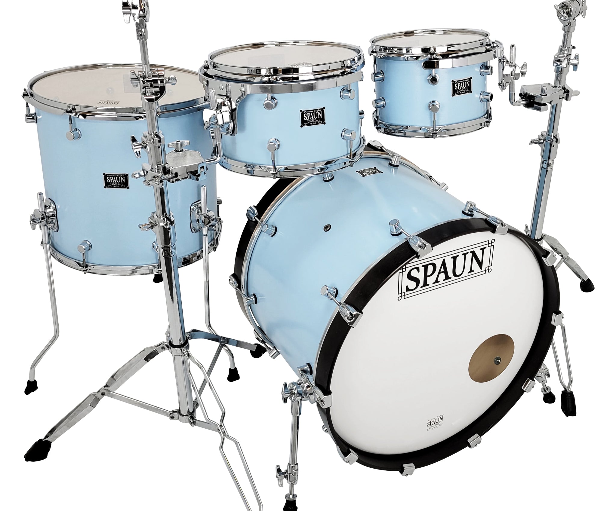 Custom 4pc Drum Kit-Baby Blue Satin Spaun Drums - Main Image