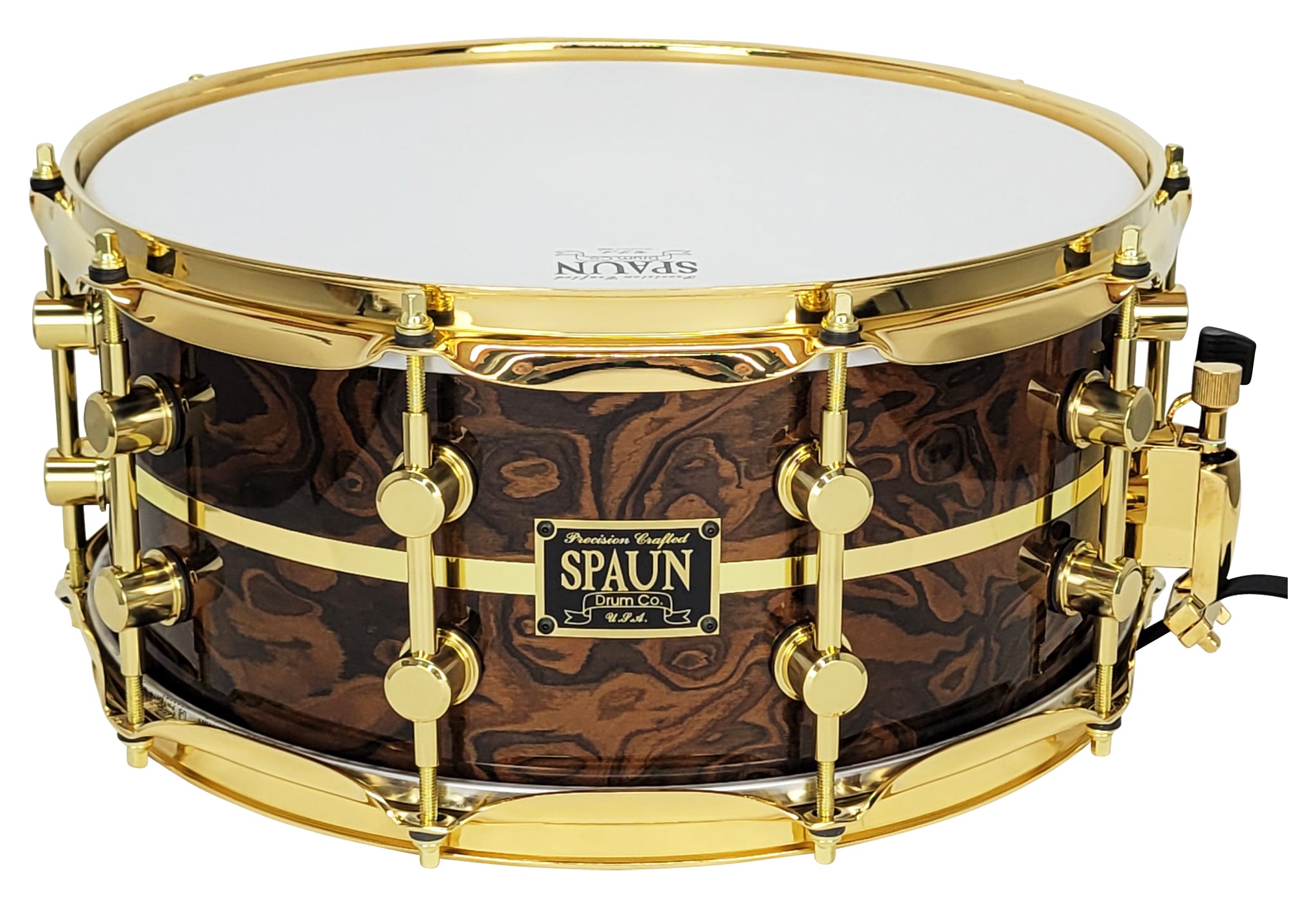 Walnut Burl 6.5x14 Snare Drum-Gold Stripe | Spaun Drums – Spaun