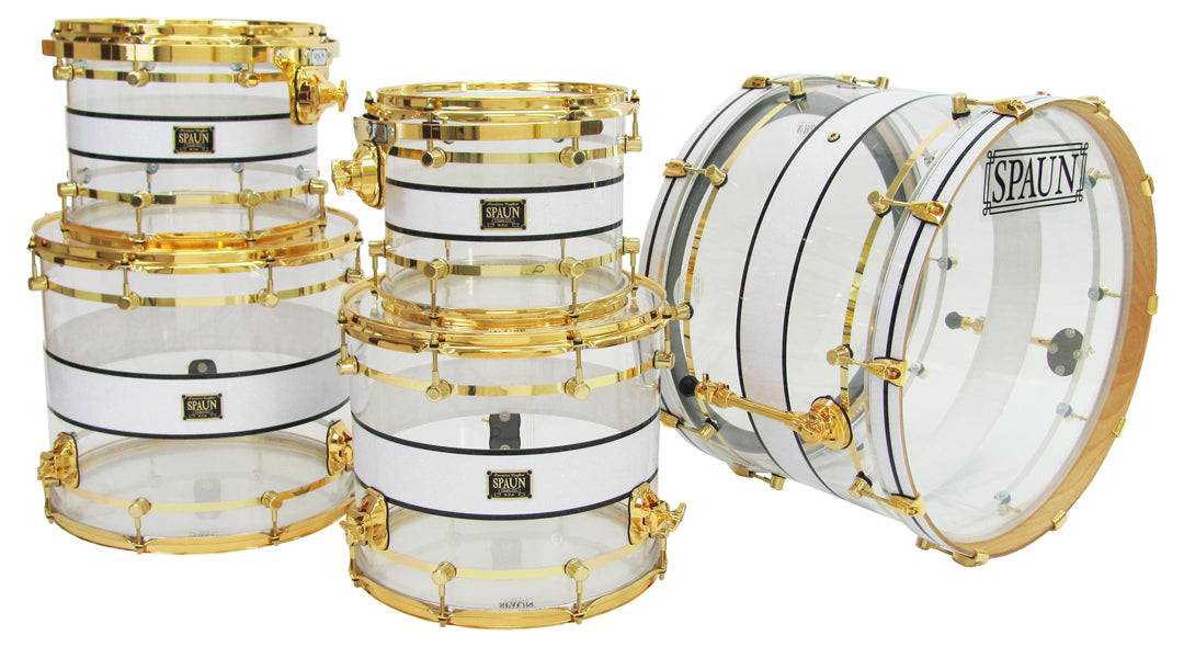 Acrylic 5pc-White Glass & Gold Stripes