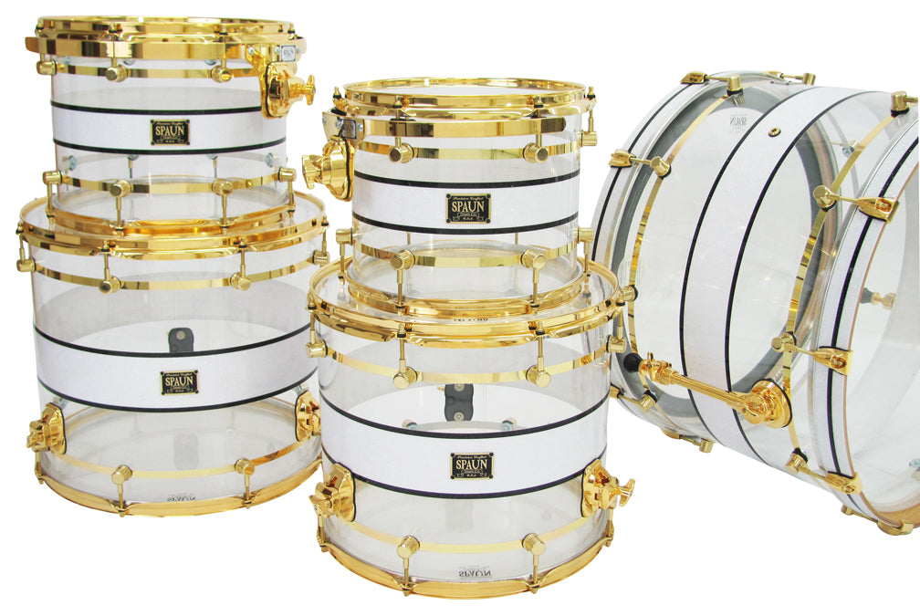 Acrylic 5pc-White Glass & Gold Stripes