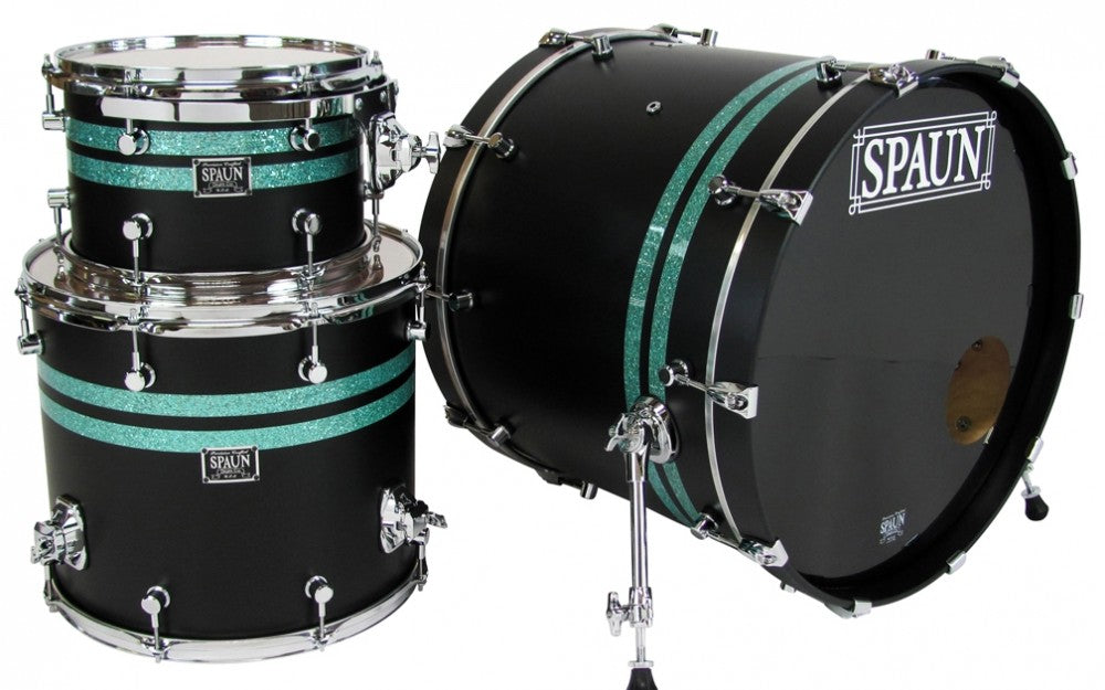 Custom 3pc-Flat Black w-Turquoise Glass Stripes