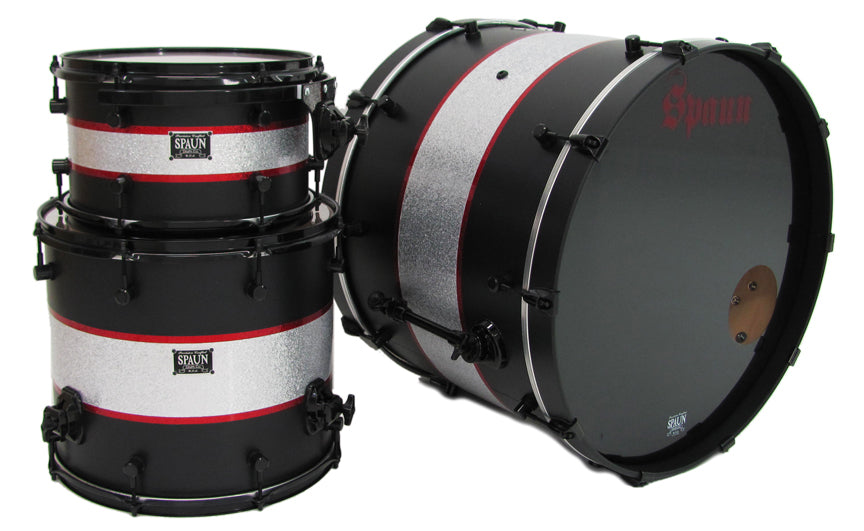 Custom 3pc-Flat Black Silver-Red Sparkle