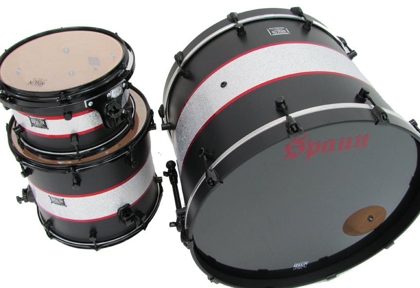 Custom 3pc-Flat Black Silver-Red Sparkle