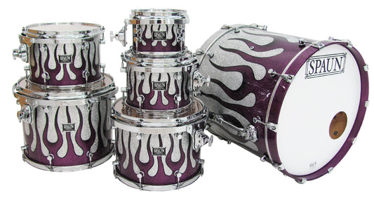 Custom 6pc-Purple-Silver Sparkle Flame
