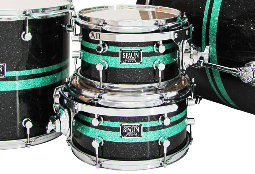 Custom 4pc-Black Glass w-Turquoise Stripes