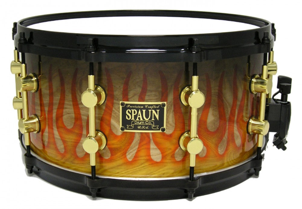 Olive Ash Burl 7x14-Yellow-Orange Flames – Spaun Drum Company