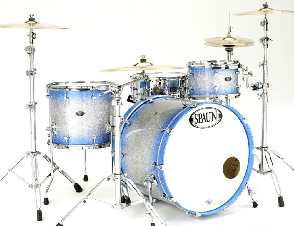 Recording 3pc Silver to Blue Sparkle Burst Spaun Drum Company