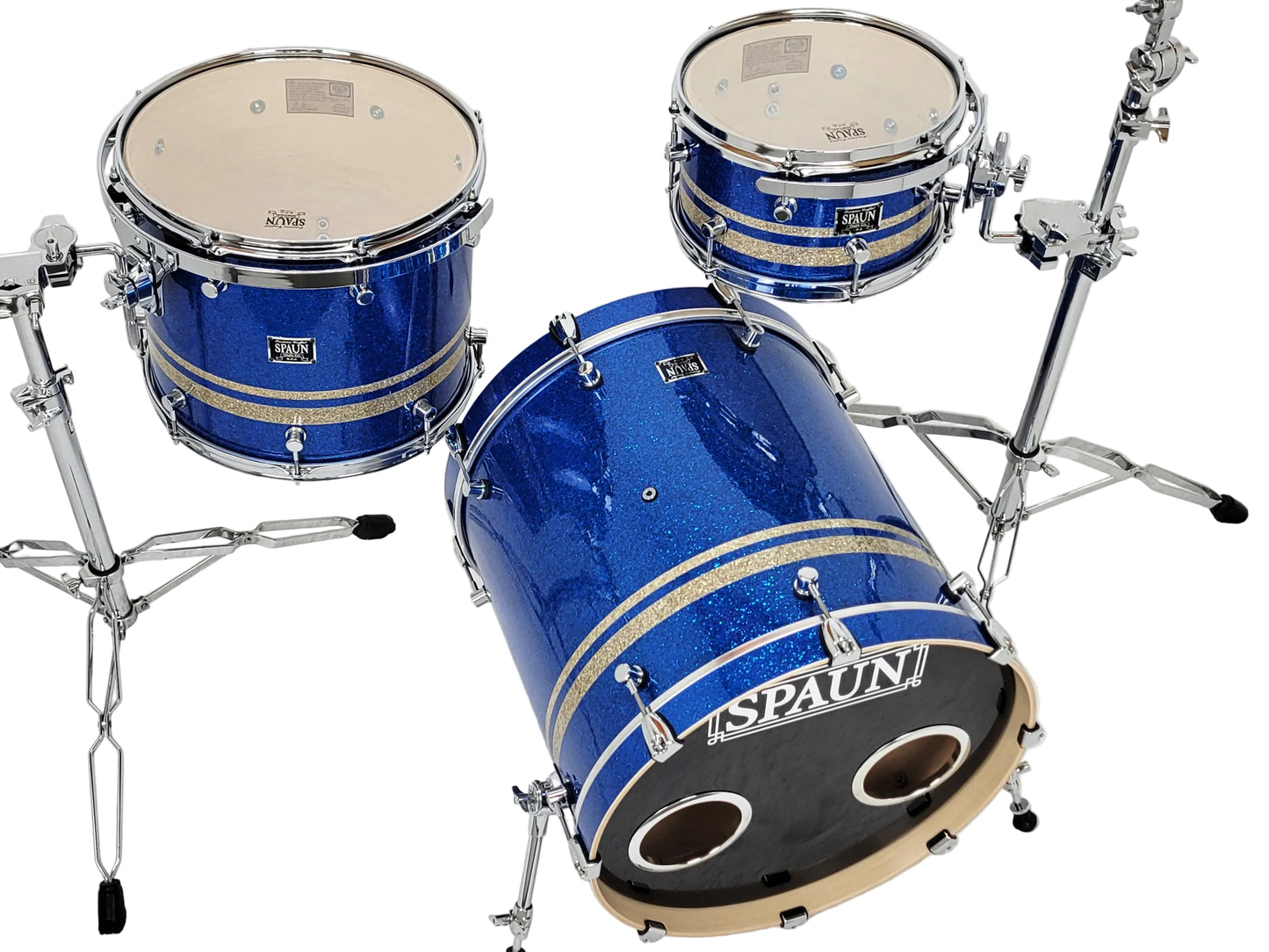 Custom 3pc-Blue Glass with Silver Stripes