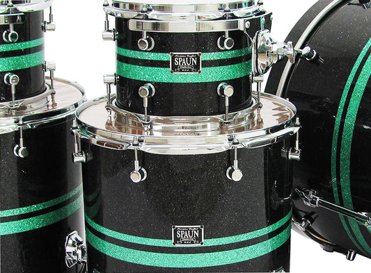 Custom 5pc-Black Glass w-Turquoise Stripes