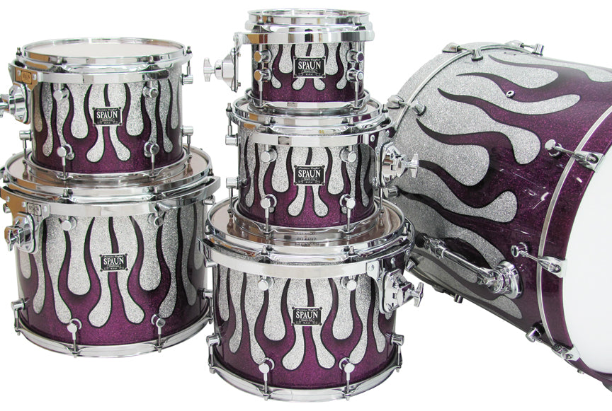 Custom 6pc-Purple-Silver Sparkle Flame